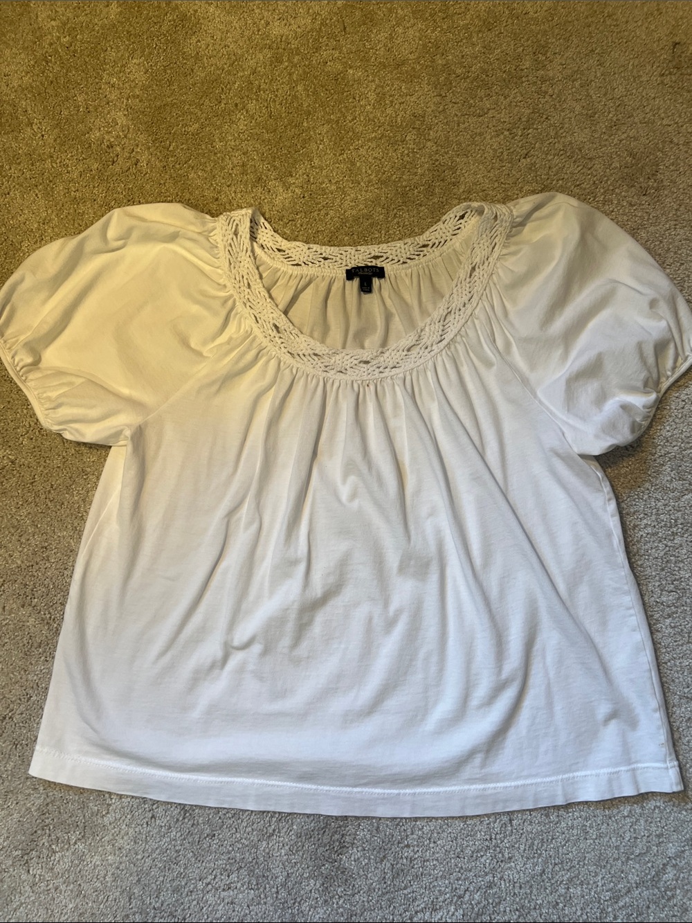 Talbots Cream Crochet Scoop-Neck Short Sleeve Top